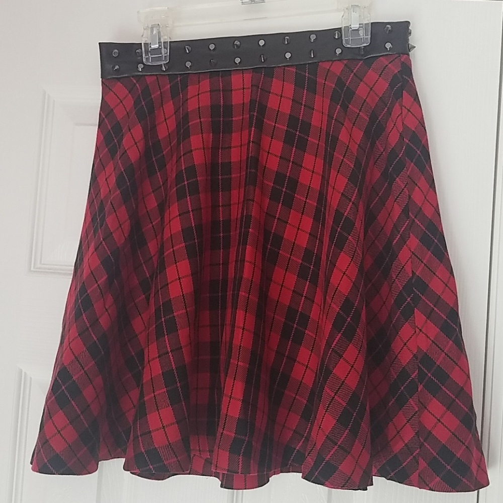 Plaid Skirt w/ faux leather studded detail